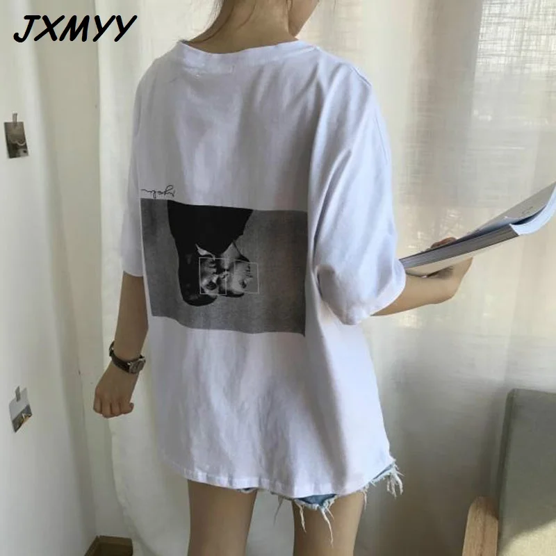 

Harajuku summer T-shirt cartoon character printing white short-sleeved top casual t-shirt women loose shirt cotton student top