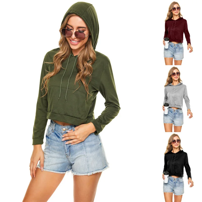 

2021 sexy women's hooded short long-sleeved sweater women