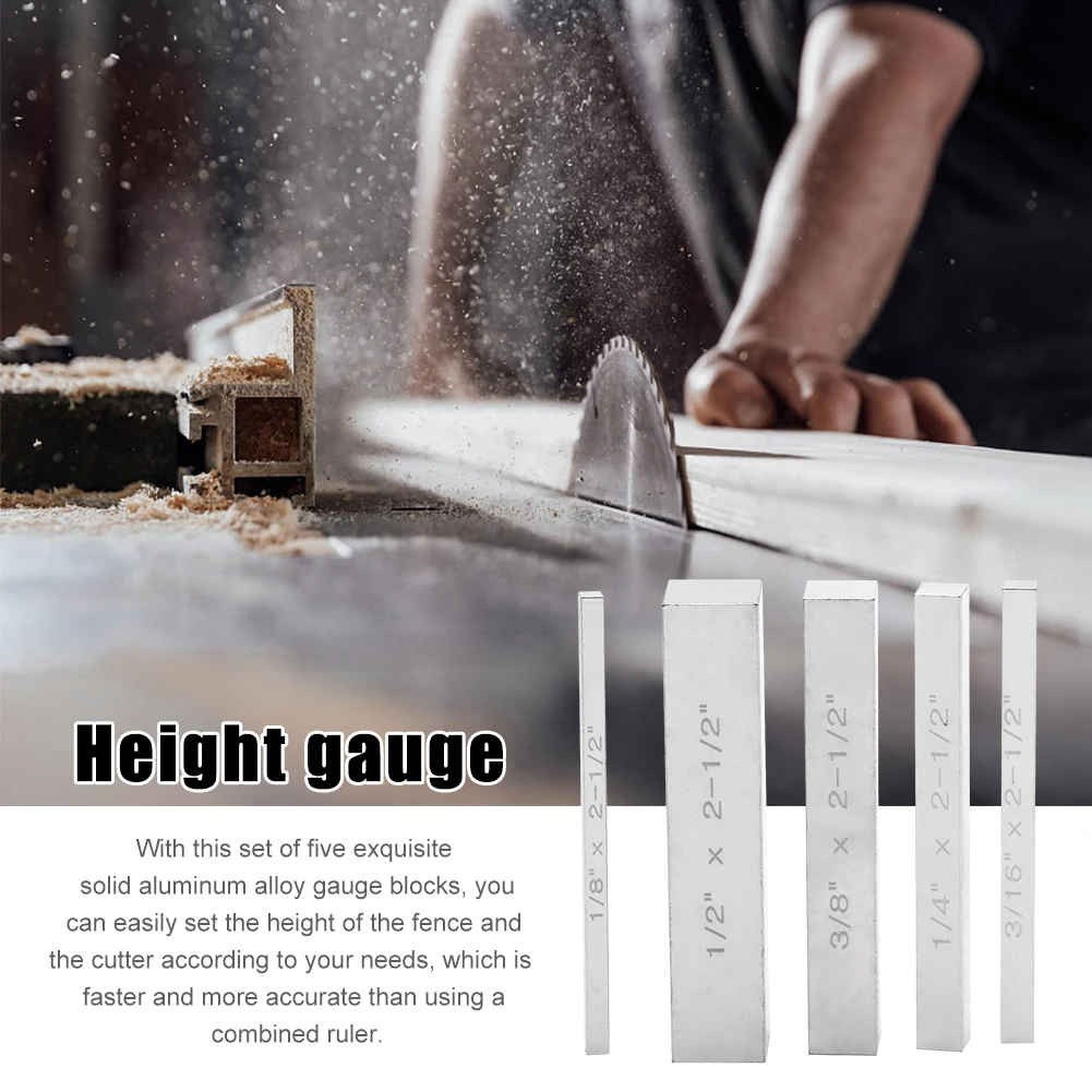 

5pcs Aluminum Alloy Home Engraved Table Saw Accessory Bars Easy Store Height Gauge Set Professional Setup Blocks Measuring Tool