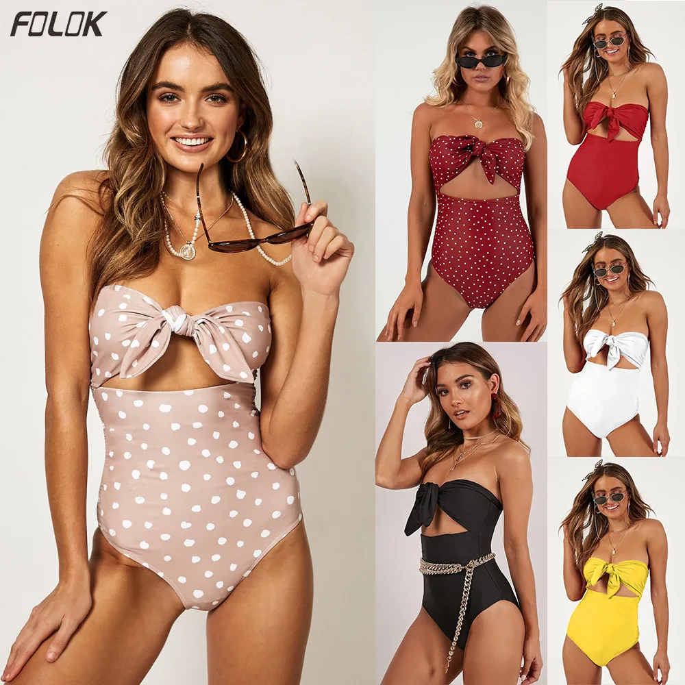 

One Piece Swimsuit Women Beach Wear Dot Monokini Push Up Sexy Swimwear Bathing Swimming Suit Classic Bandeau Tankini Biquini