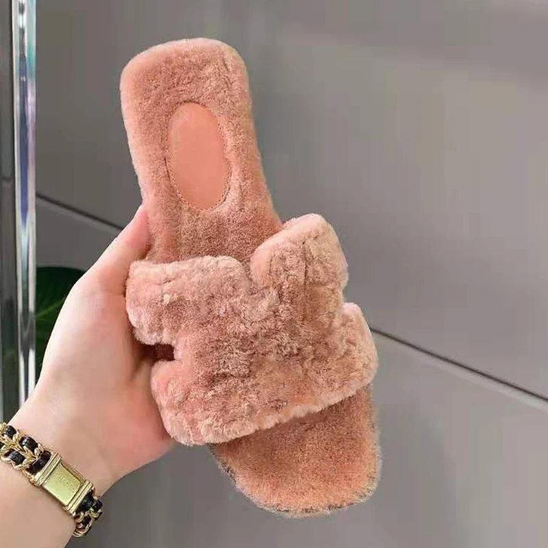 

Vallu 2021 winter new all-real hair handmade, warm and comfortable large size indoor women's slippers