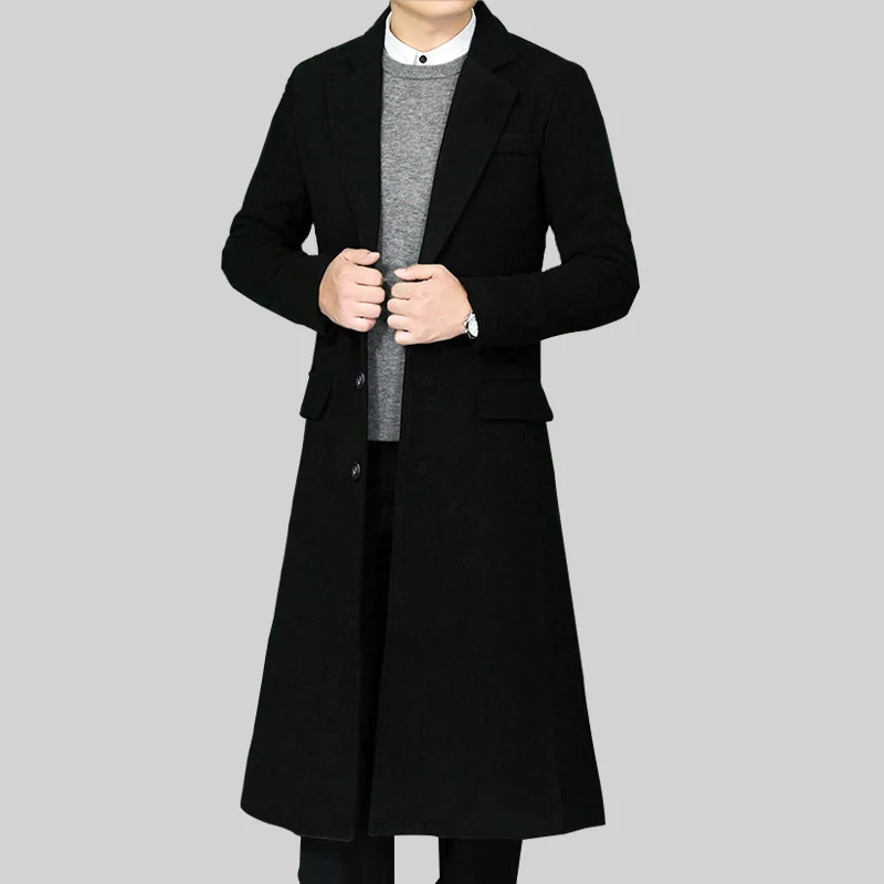 Осенне-зимнее Мужское пальто твидовое с воротником-стойкой Молодежная шерстяная