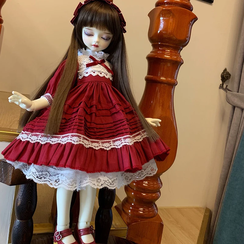 Одежда для кукол платье принцессы красного цвета + ободок волос аксессуары 1/6 1/4 1/3