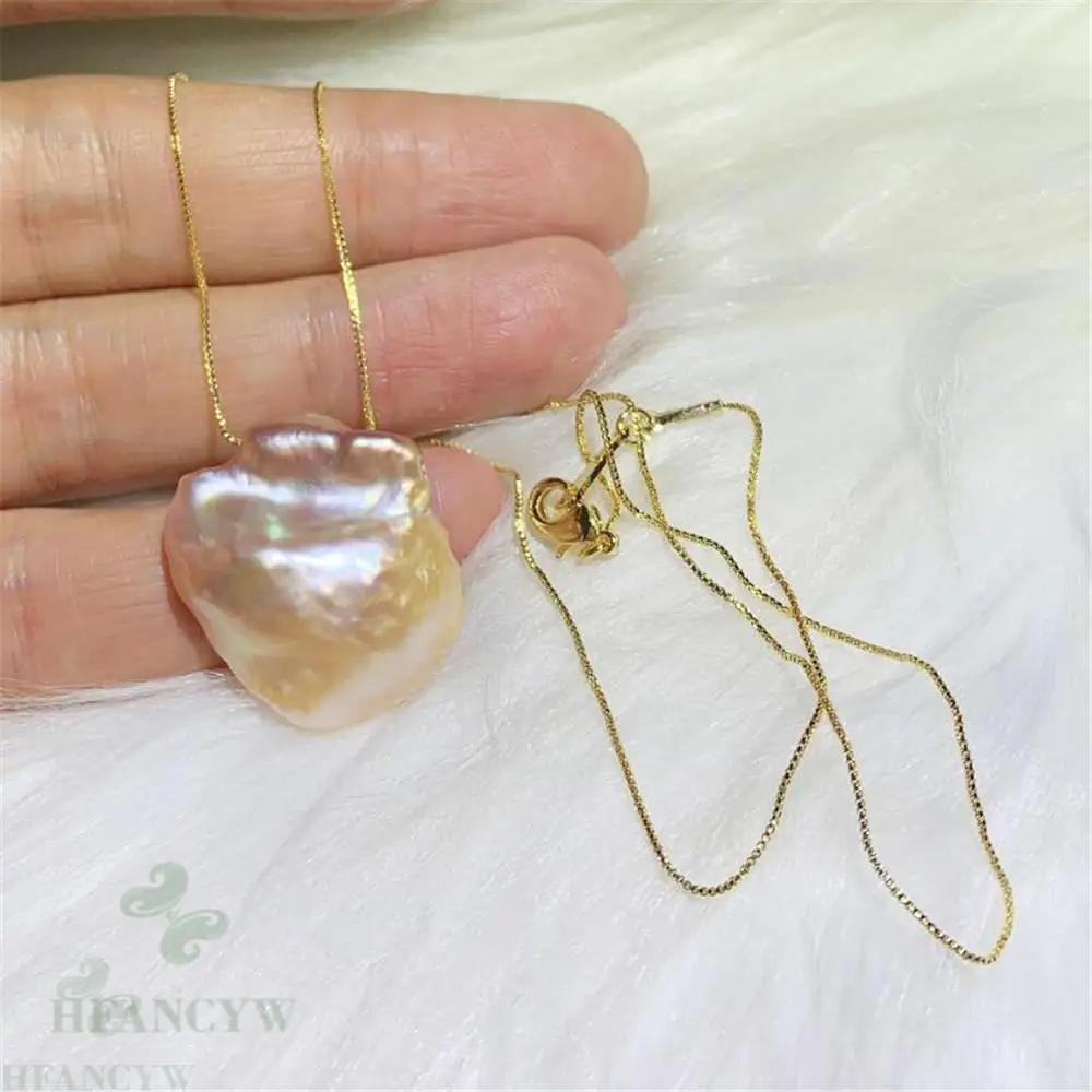 

14-18mm Multi-color Baroque Pearl Gold Necklace 18 inches Aurora Women Classic Jewelry Accessories Diy Real Cultured Chic