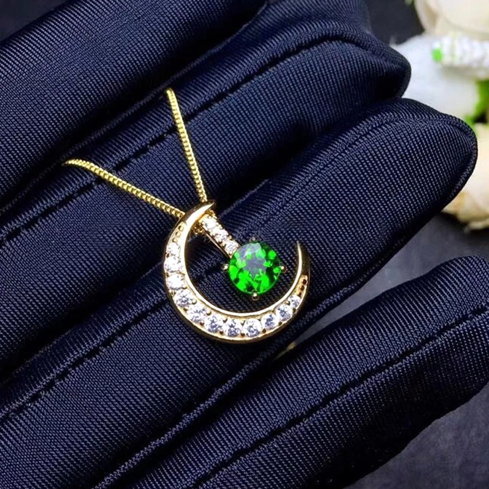 Ювелирные изделия из стерлингового серебра кулон ожерелье Луна и звезда диопсид