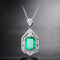 luxury royal green crystal emerald gemstones diamond pendant necklaces for women white gold silver color choker jewelry bijoux