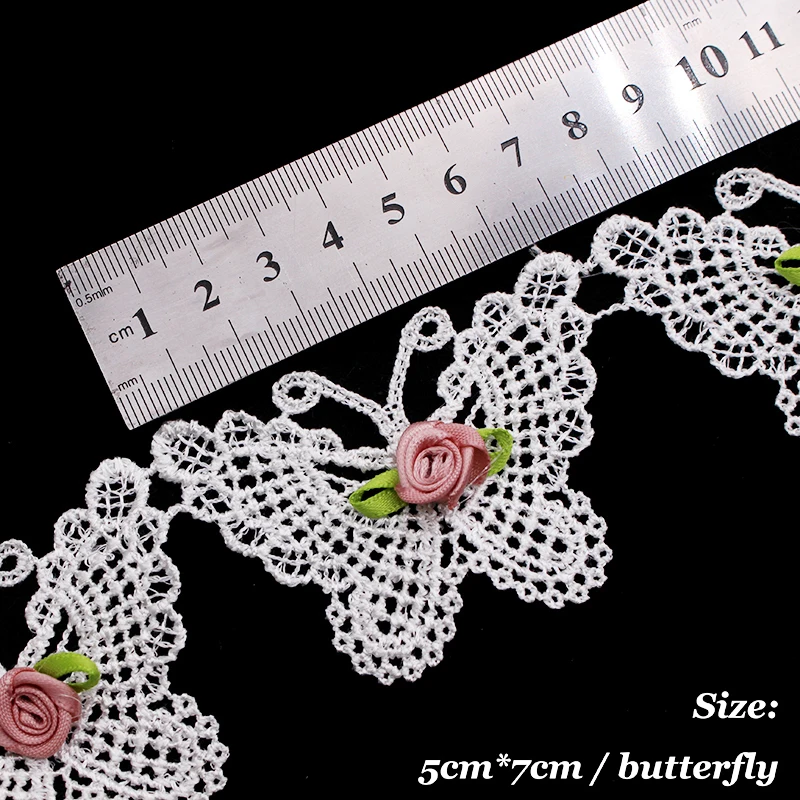 (12 шт.) 3D цветные цветы белая сетка аппликация бабочки отделка кружевная лента