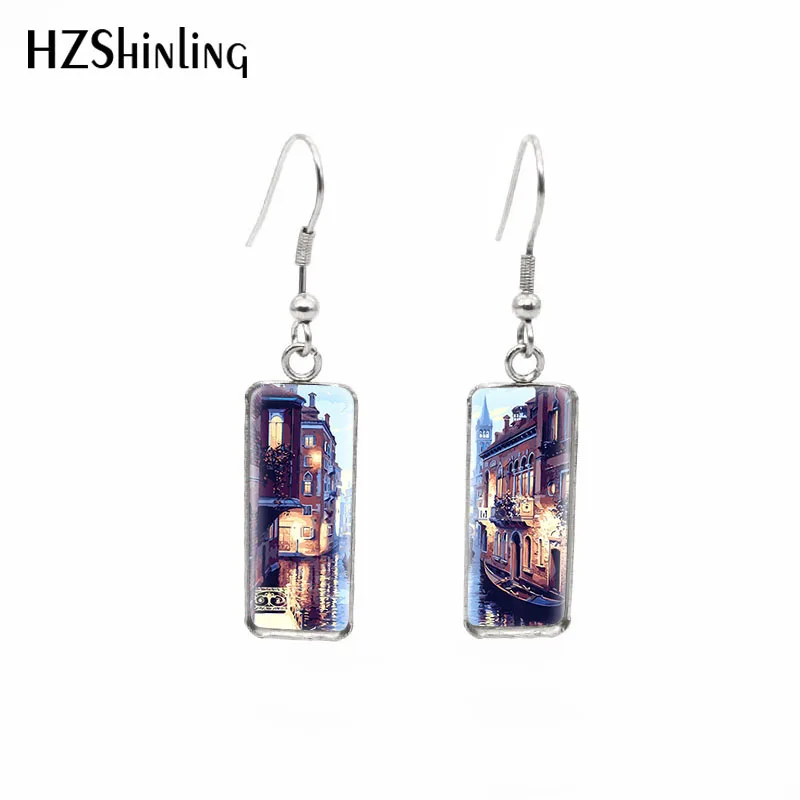 

2020 новая прямоугольная Серебряная сережка, красивые серьги на крючках с изображением цветов пионов, ювелирные изделия из стекла с изображе...