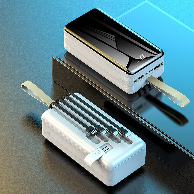 Precio Banco De Energía De Alta Capacidad, Cargador Portátil Con Cable Incorporado De 50000mAh Para IPhone 12 11, Xiaomi, Batería Externa Con Luz