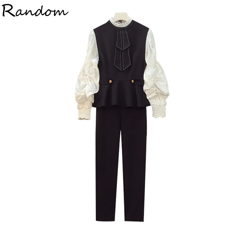 

Elegant Office Pant Suit Women Autumn Plus Size Ruff Shirt Top And Pant Two Piece Set Smart Casual Matching Set Cloth Outfit