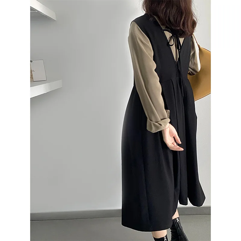 

Bandage High Waist Dress Women's Summer Waist Middle Long French Dress 0821
