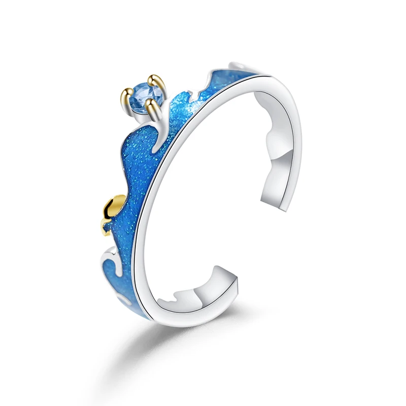 GEM'S BALLET 0.88Ct натуральный голубой топаз 925 пробы Серебряное кольцо с эмалью хорошее ювелирное изделие ручной работы регулируемое Открытое кольцо для пары
