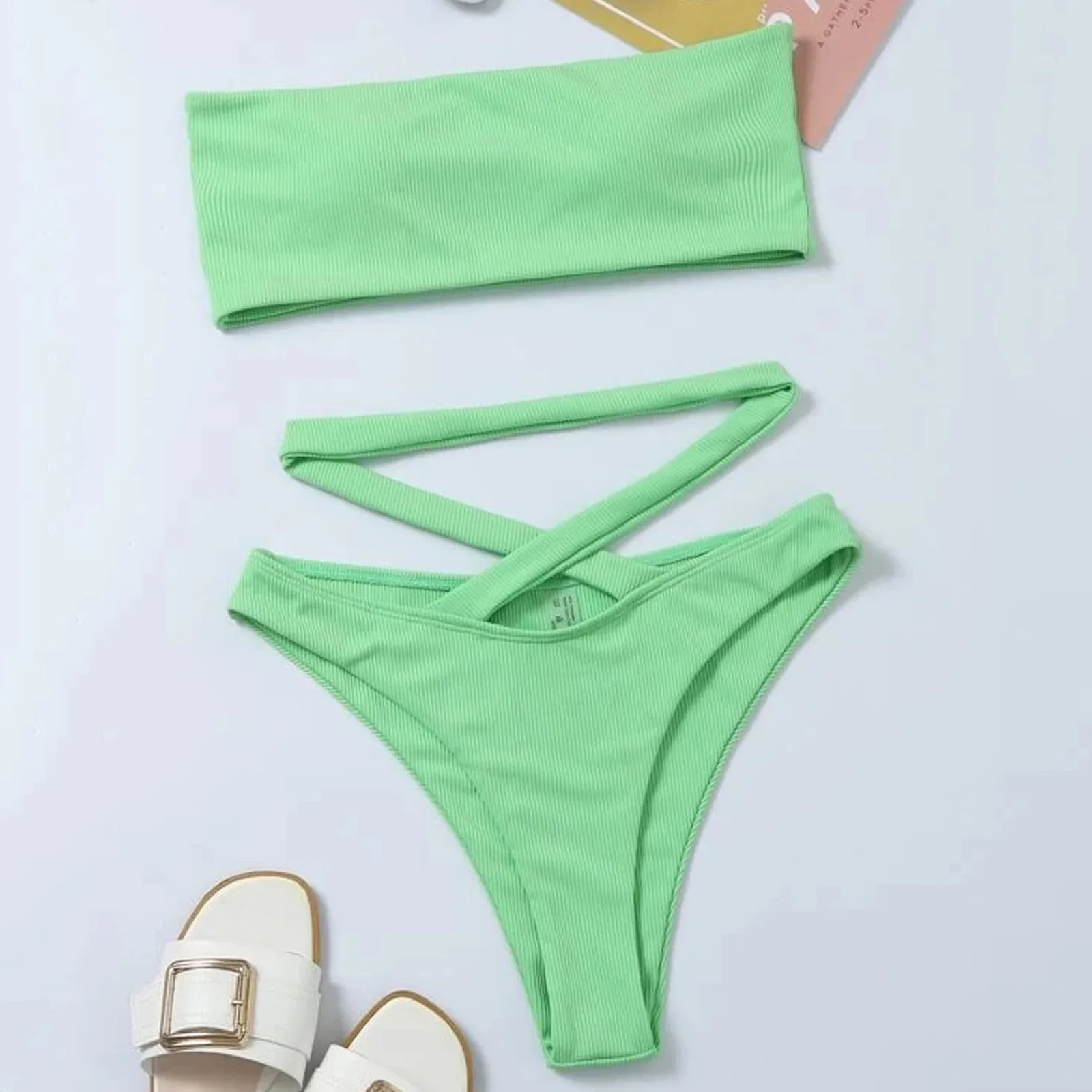 

Woman bikini Tube top cross swimsuit 2021 Tube top Cross Bandage Bikini Set Brazilian Swimwear Beachwear Halter Swimsuit Thong