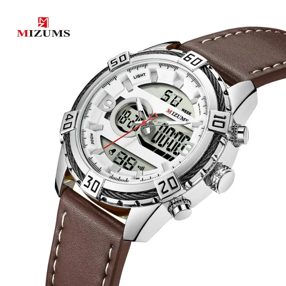 

MIZUMS Men's Watch Digital LED Stainless Steel Blue Strap Quartz Watch Waterproof Sports Military Date Display Hours Relogio
