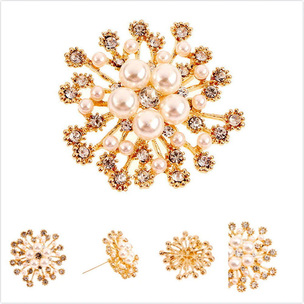 2021 Новая мода имитация под жемчужина Стразы Хрусталь цветок броши для женщин