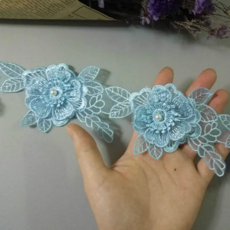 Лента хлопковая с жемчужными цветами и вышивкой листьев 12 см 1 ярд - купить по