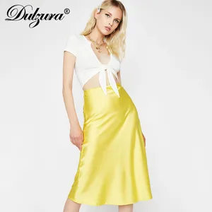 Женская атласная юбка миди Dulzura, однотонная шелковая юбка с высокой талией для отдыха и пляжа, Осень-зима 2019
