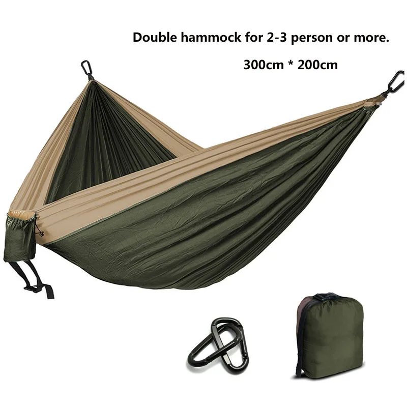 Army green and khaki Гамак-парашют для кемпинга выживания садовая уличная мебель Досуг Спящая Hamaca путешествия двойной гамак 300*200 см - Цвет: Army green and khaki