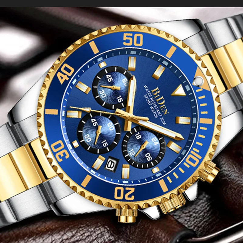Luxury Men Watches Top Brand Silver Stainless Steel Stop Watch Calendar Casual Sport Business Wristwatch for Men Waterproof