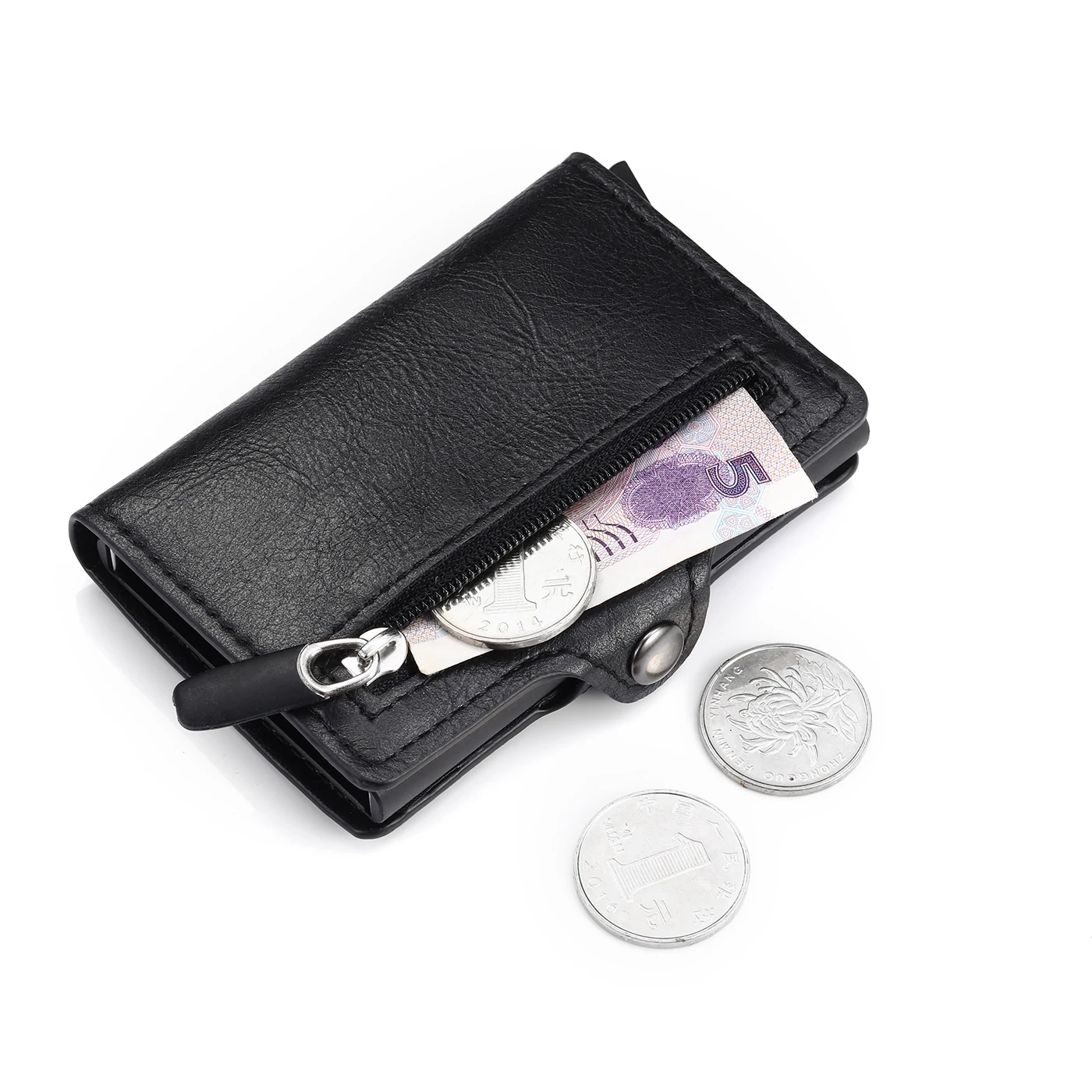 BYCOBECY портмоне Новая алюминиевая коробка для карт кошелек RFID из искусственной кожи держатель для карт Pop Up портмоне магнит углеродное волокно - Цвет: CZ05 Black