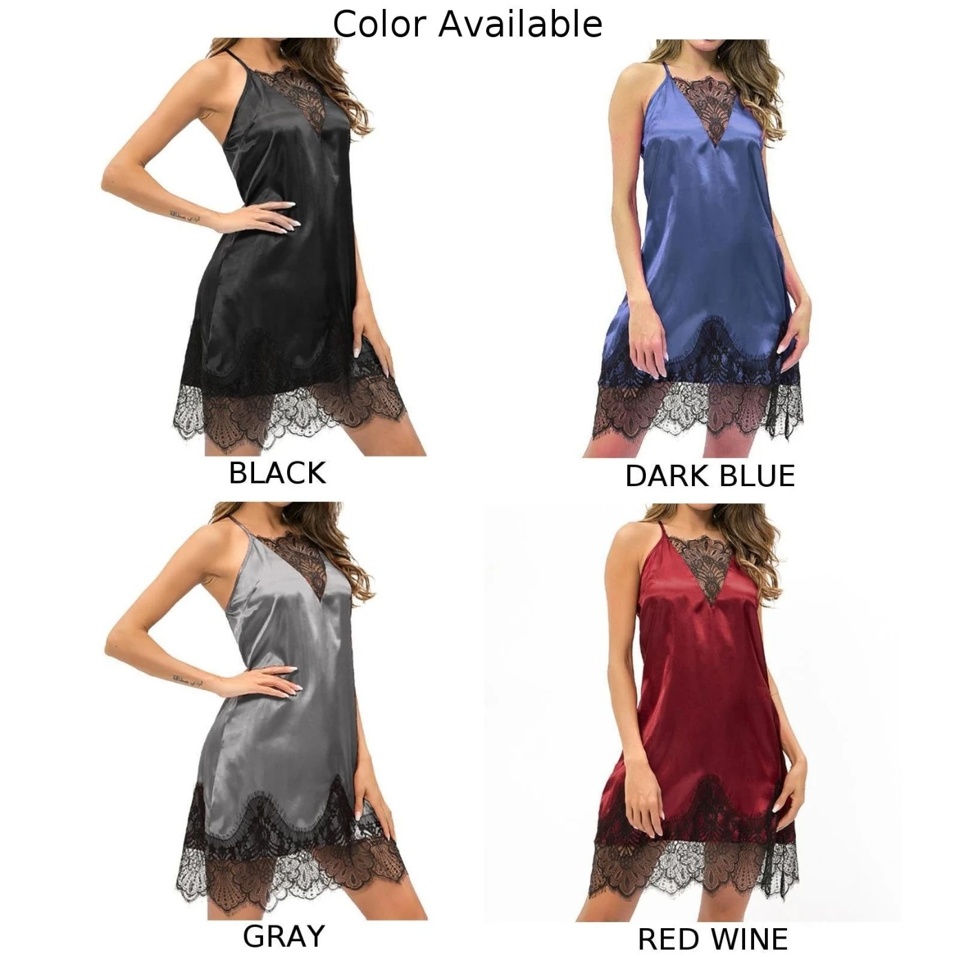 

Women Sexy Lingerie Satin Nightgown Lace Chemise Strap Slip Sleepwear Dress Lace Pajama Set Sleeveless Top Shorts Pajamas Set