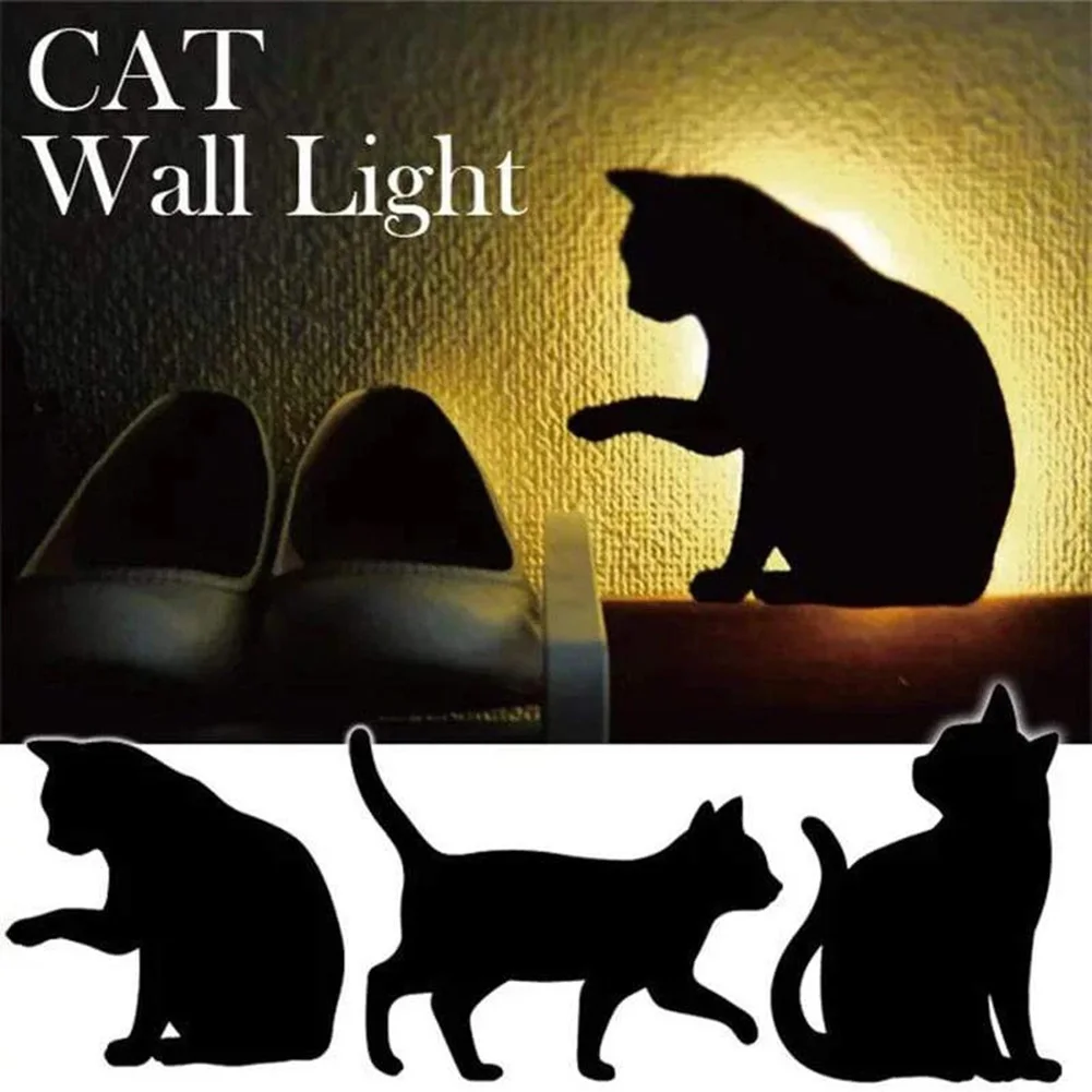 

Voice Light Sensor Switch Cat Night Light LED Projection Light Wall Lamp Silhouette Lights Animal Light Bedroom QP2