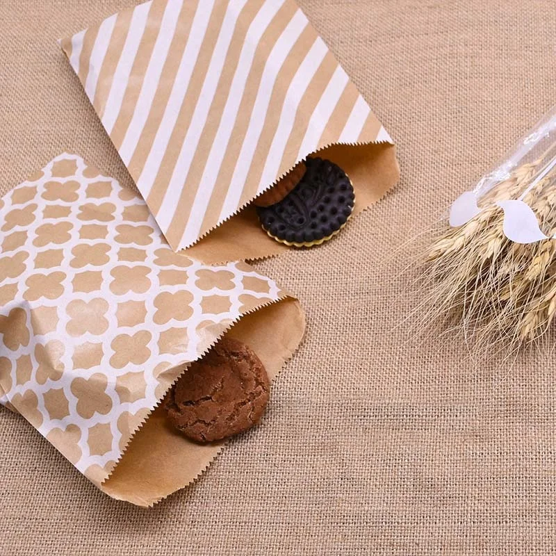 

100pcs13x18cm Brown Wave Polka Dot Kraft Paper Bag Candy Biscuit Popcorn Bags Packing Pastry Wedding Birthday Party Supplies