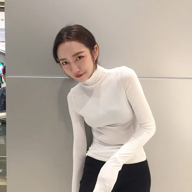 Водолазка футболка сексуальная женская Camisas Mujer 2019 топы с длинным рукавом