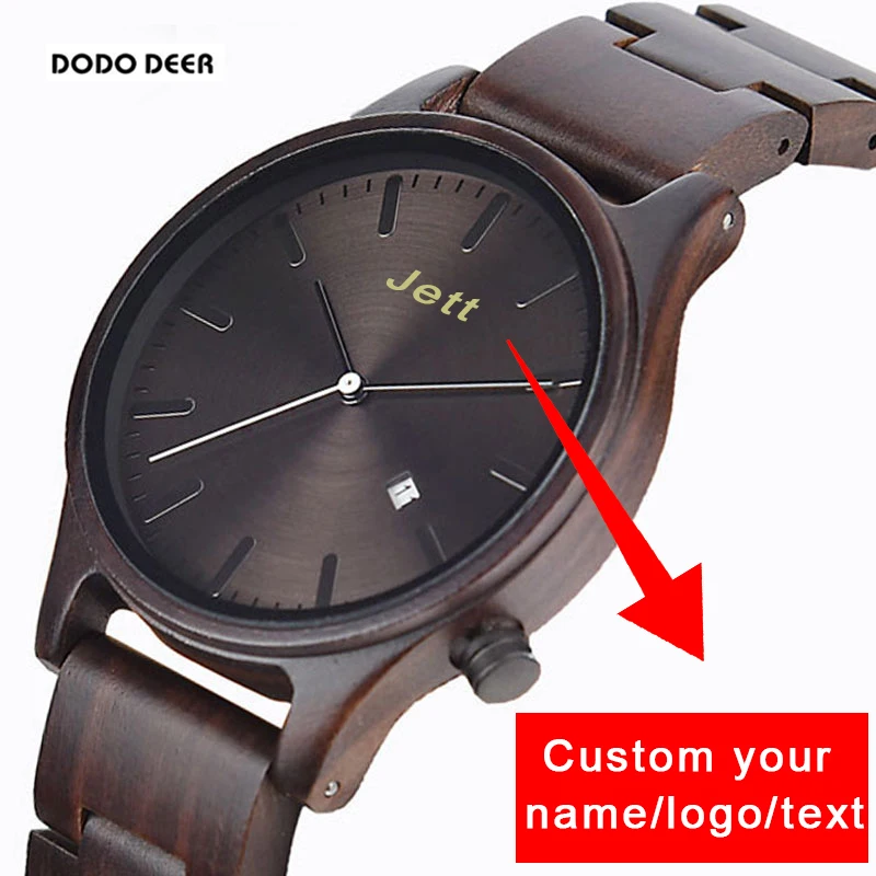 

Часы наручные мужские с деревянной гравировкой, кварцевые, с фирменным логотипом, с датой, на заказ