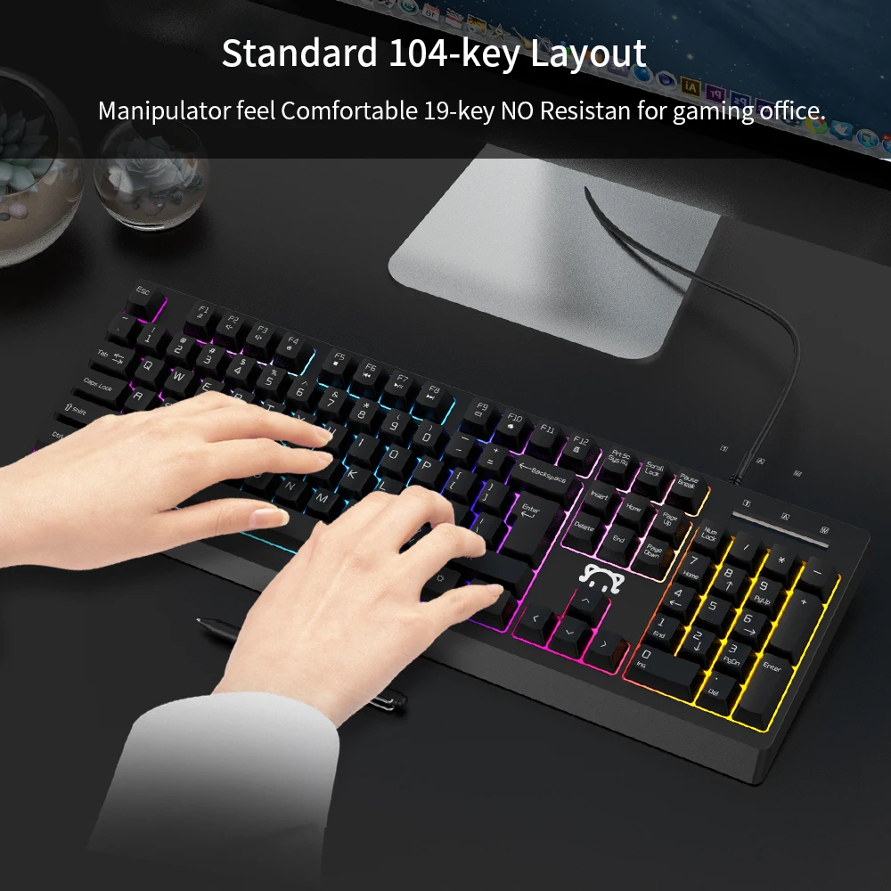 

AJAZZ-STK090 профессиональная игровая клавиатура с мембраной, механическая Проводная клавиатура, 104 клавиш, RGB подсветка для геймерского ПК, ноут...