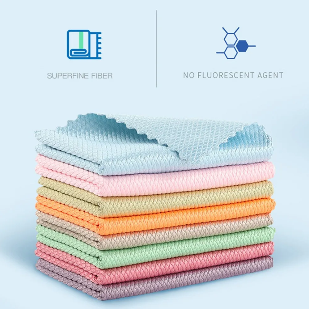 

2021 Microfiber Fish Scale Wipe Cloth For Glass Anti-grease Wiping Rag Super Absorbent Home Washing Dish Kitchen Cleaning Towel