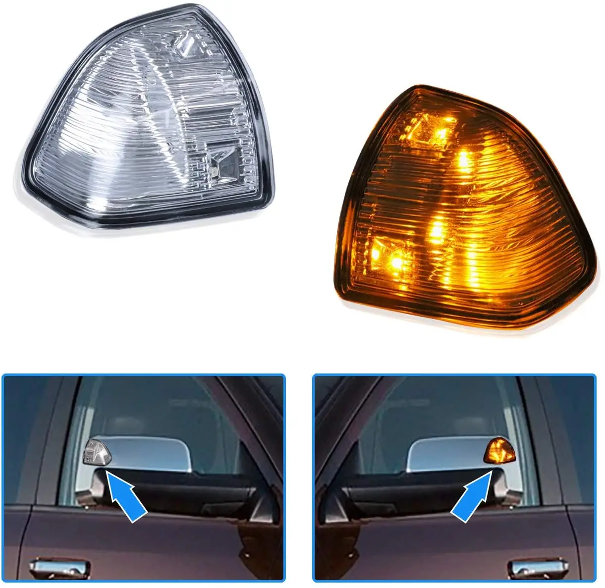 

Left & Right Side LED Outside Rear View Mirror Turn Signal Lamps Clear Cover Lens For 1500 2500 3500 4500 5500 68302828AA