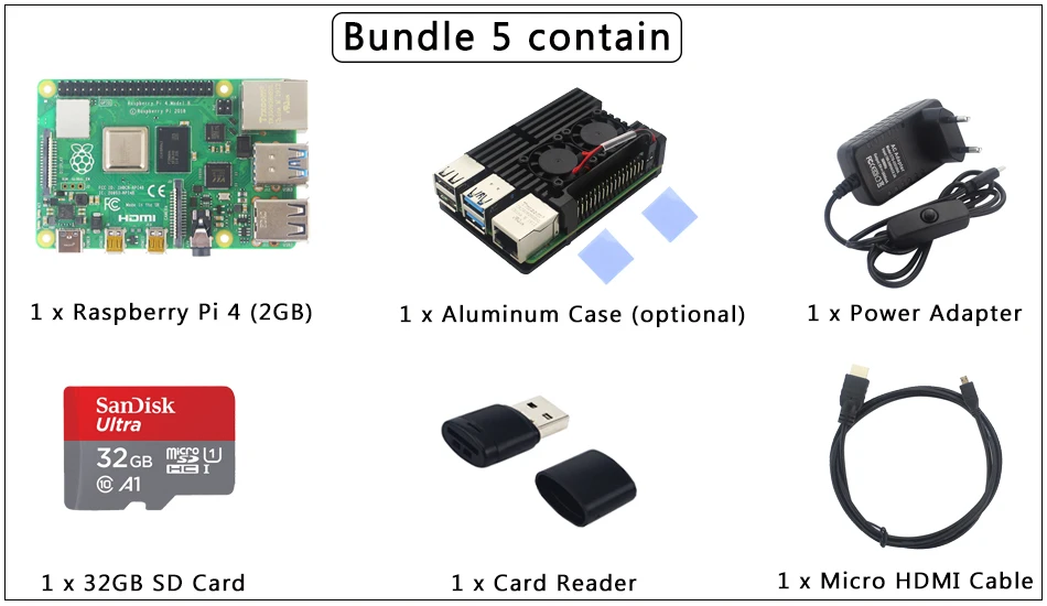 Raspberry Pi 4 Модель B комплект+ алюминиевый чехол+ теплоотвод+ 3A переключатель питания+ Micro HDMI вариант 64 32 Гб SD карты | ридер