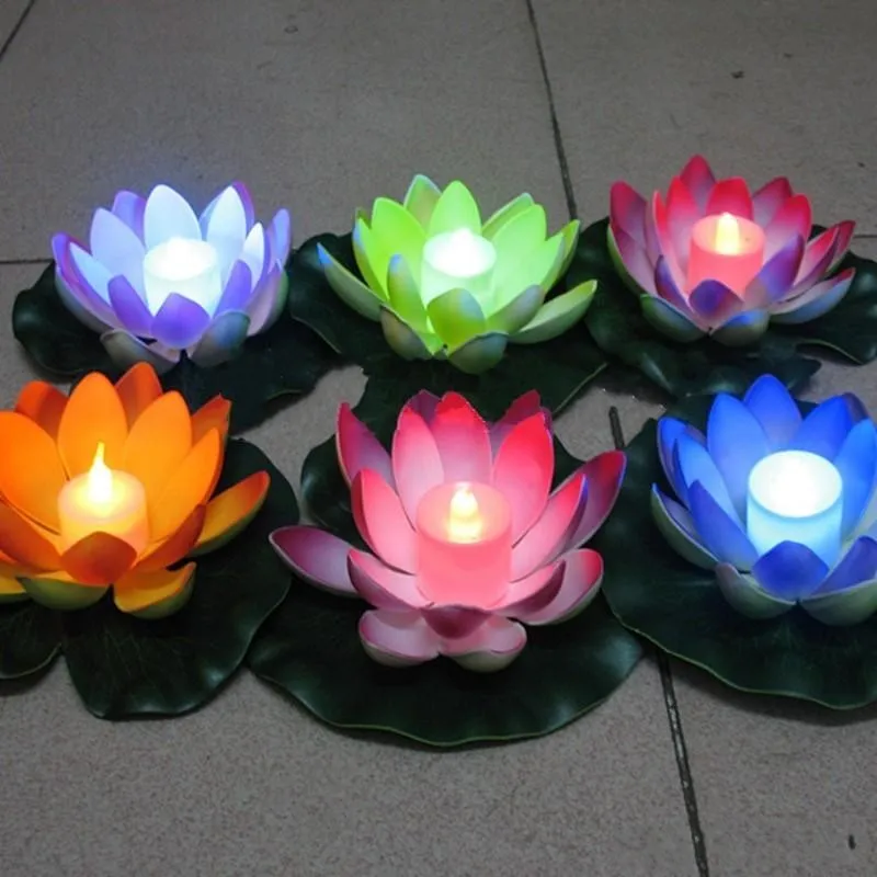 

Artificial LED Floating Lotus Flower Candle Lamp With Colorful Changed Lights For home garden Wedding Party Decorations