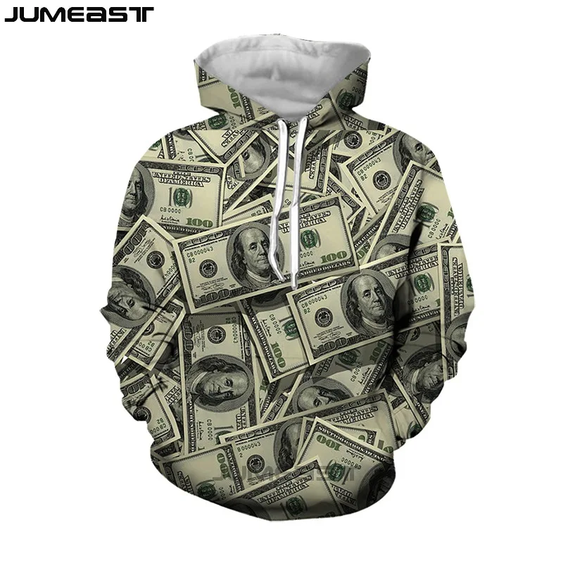 

Jumeast Men Women 3D Sweatshirt Money Dollar Banknote Oversized Coat Streetwear Harajuku Casual Pullover Spring Autumn Hoodies