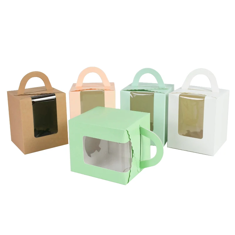 

5pcs Cute Mini Biscuit Cupcake Box Single Muffin Paper Box with Window Portable Mousse Mud Pudding Bottle Gift Packaging Supplie