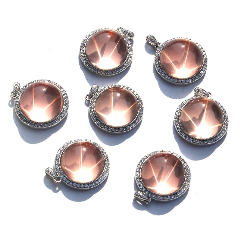 1 Pcs Good Quality Natural Rose Quartz Crystal Cute Pendant With Star Light