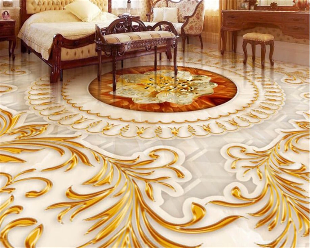 BEIBEHANG Floor 3D Wallpaper European Style Living Room Luxurious Gold Rose Marble Abstract Pattern 3d flooring papel pintado - купить по