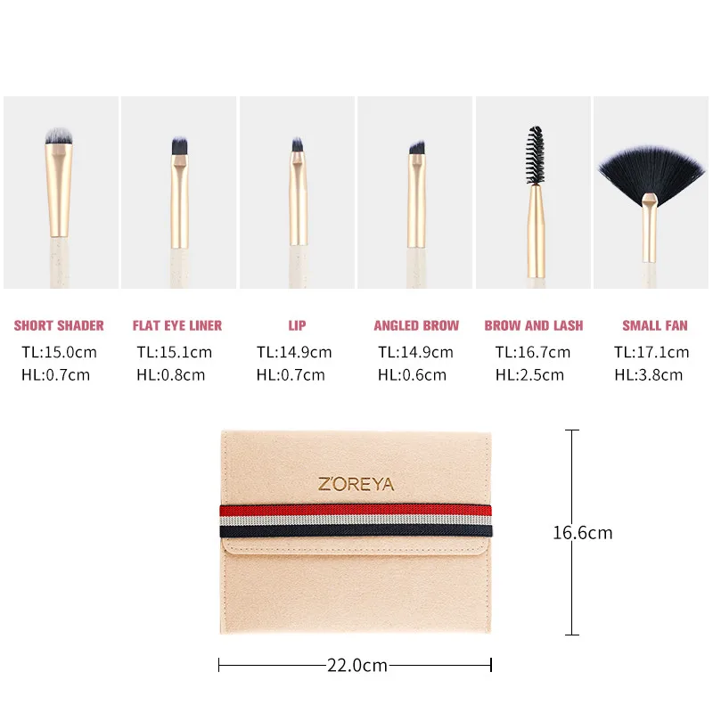 

Zoreya 16pcs Soft Synthetic Fibers Hair Make Up Brushes Lip Eyelash Powder Blending Large Fan Brush Beige Essential Set