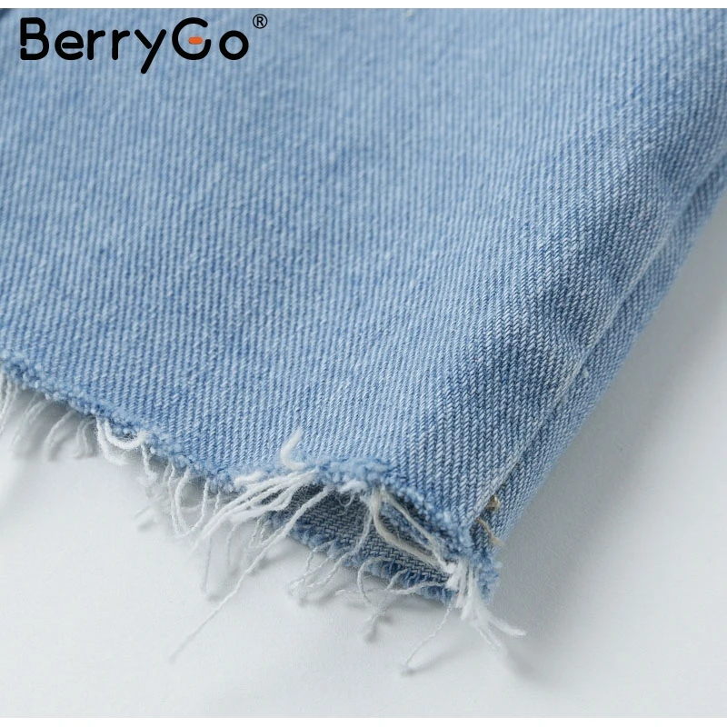 BerryGo Fashion ripped denim jackets women Casual pockets autumn winter jeans jacket coats Vintage streetwear short outerwears