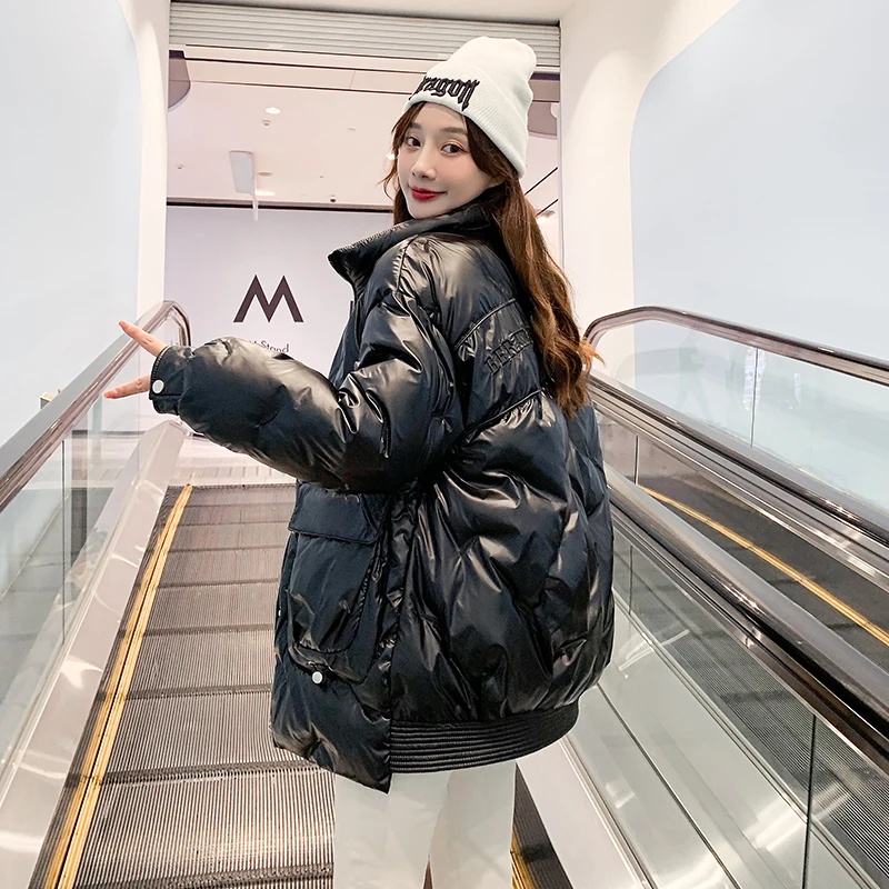 

2021 New Fashion Disposable Bright Face Jacket Women's Winter Jacket Thickened Warmth Thin Women's Plus Size Long-sleeved Parka