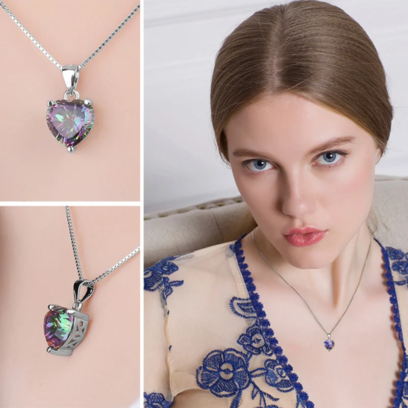 Цепочка с подвеской в форме сердца радужным Мистик-топазом серебро 925 пробы |