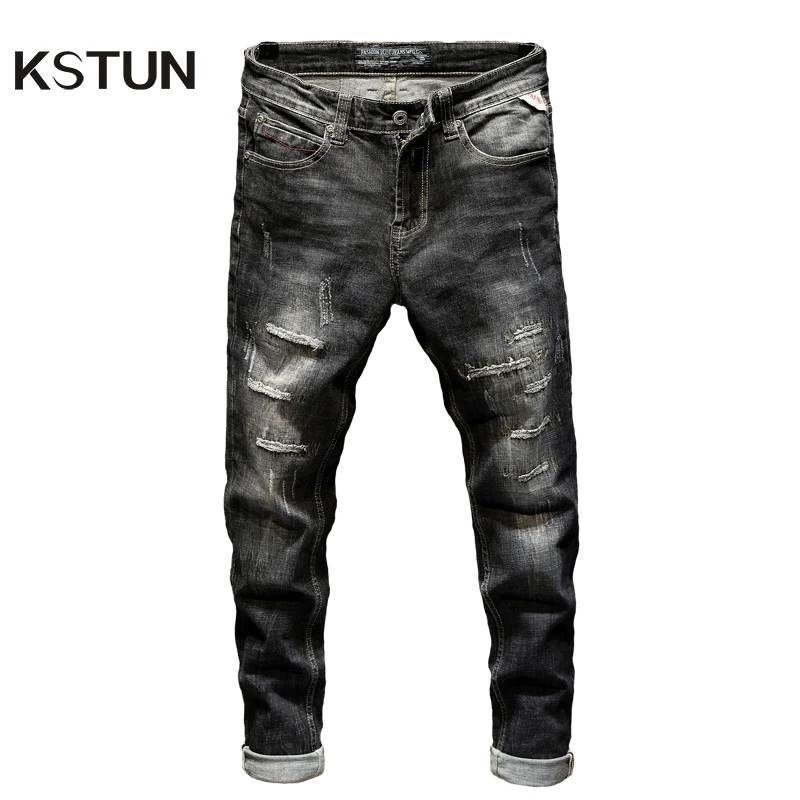 

Рваные джинсы KSTUN мужские, зауженные Стрейчевые модные брюки из денима в стиле Хай-стрит, потертые винтажные мужские джинсы в стиле панк