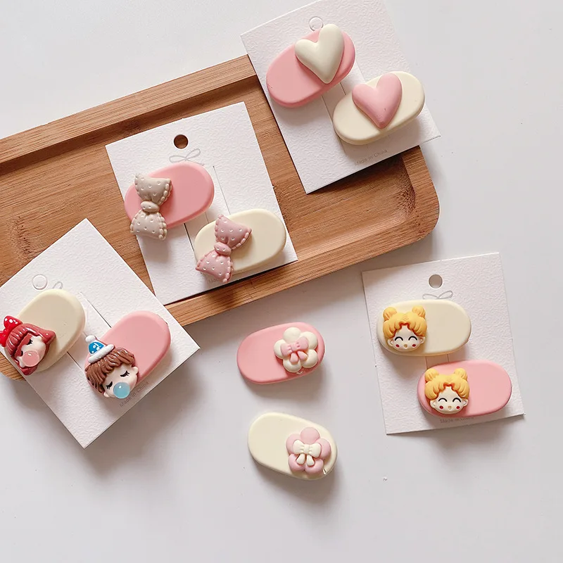 

2 шт. Новинка милая розовая серия Милый мультяшный любовь бант Овальный зажим Утконос модные корейские детские шпильки для волос аксессуары...