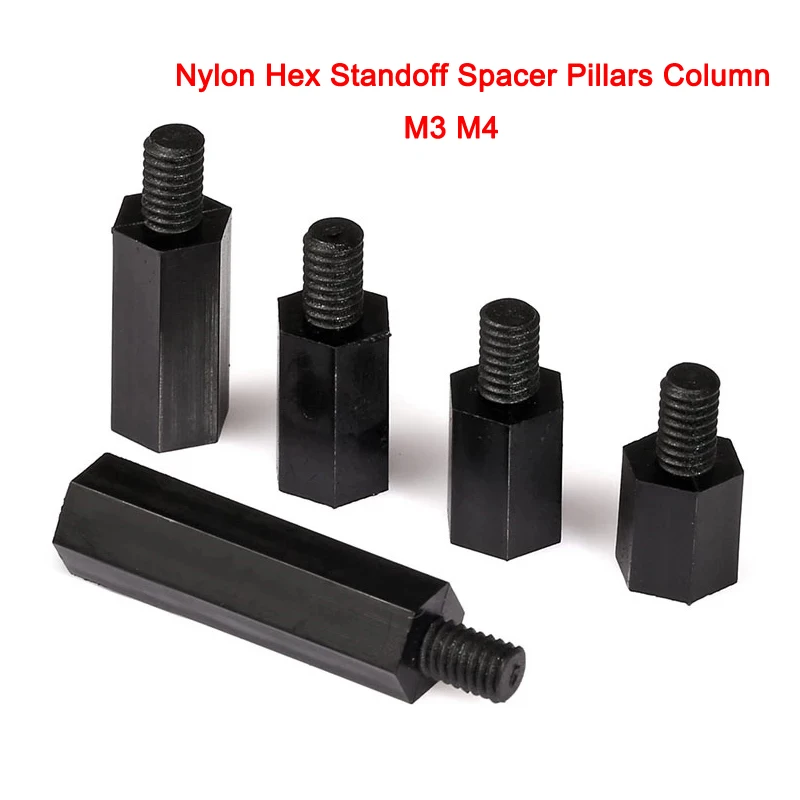 

10/20/50Pcs Black Nylon Plastic Male-Female Hex Spacer Pillars Standoff Spacers Screws M3 M4*L+6mm