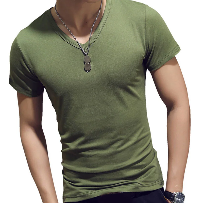 

Men T Shirt Fashion Fitness V Neck Short Sleeve T-Shirt Summer Casual Gym Solid Color Tops Plus Size Slim Polyester T-Shirts