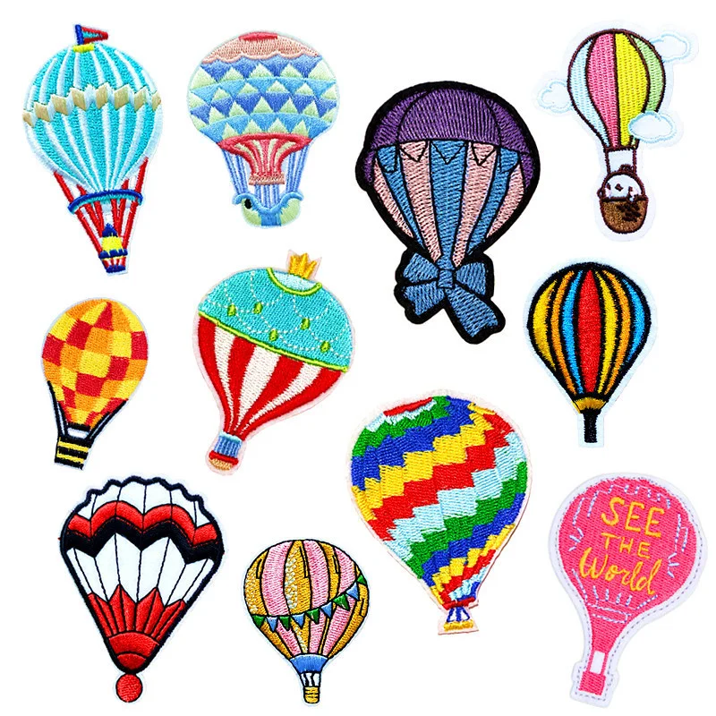

10Pc Hot Air Balloon Patch For Clothing Rainbow Iron on Embroidered Sew Applique Cute Patch Fabric Badge DIY Garment Accessories