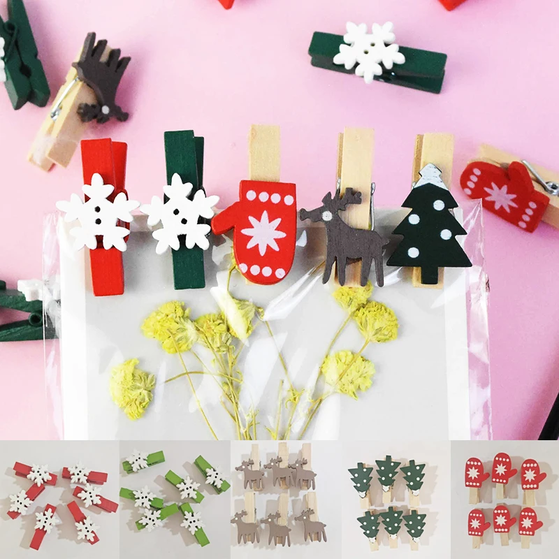 

10/20PCS Christmas Wooden Snowflake Clip Home Kids Gift Photo Wall Accessories Wedding Decoration DIY Picture Spring Clips