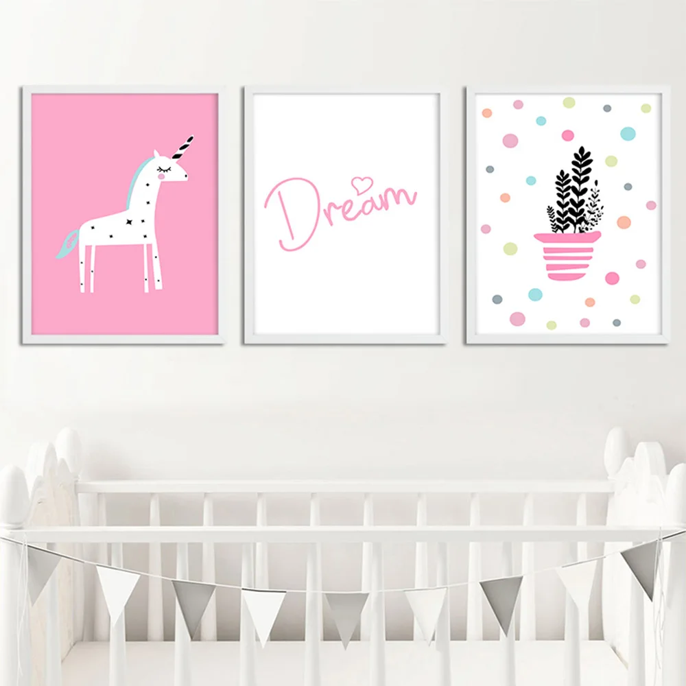 Плакаты для детской комнаты с мультяшным единорогом фламинго художественные
