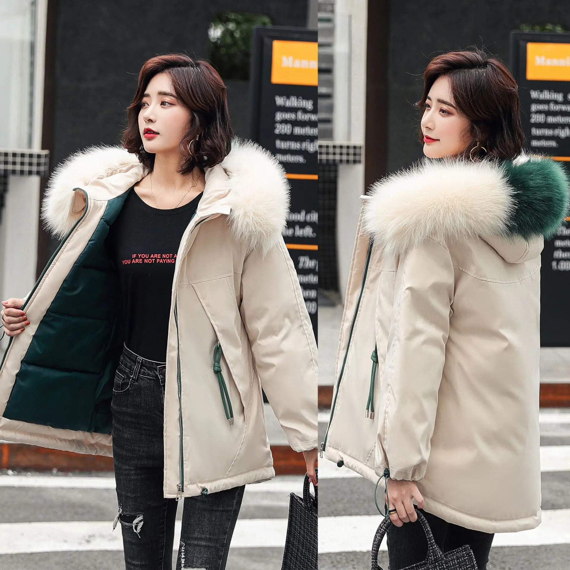 

Женские короткие парки, свободные хлопковые пальто, зимняя теплая зимняя куртка с воротником из искусственного меха, Повседневная теплая з...